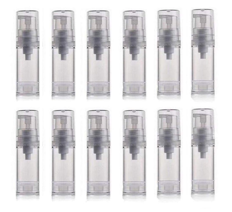 XINGZI 12Pcs 5ml Empty Airless Vacuum Pump Bottle Refillable Plastic Cream Lotion Bottle Travel Sample Bottles for Cosmetic Lotion Containers Sold Empty for Domestic Use
